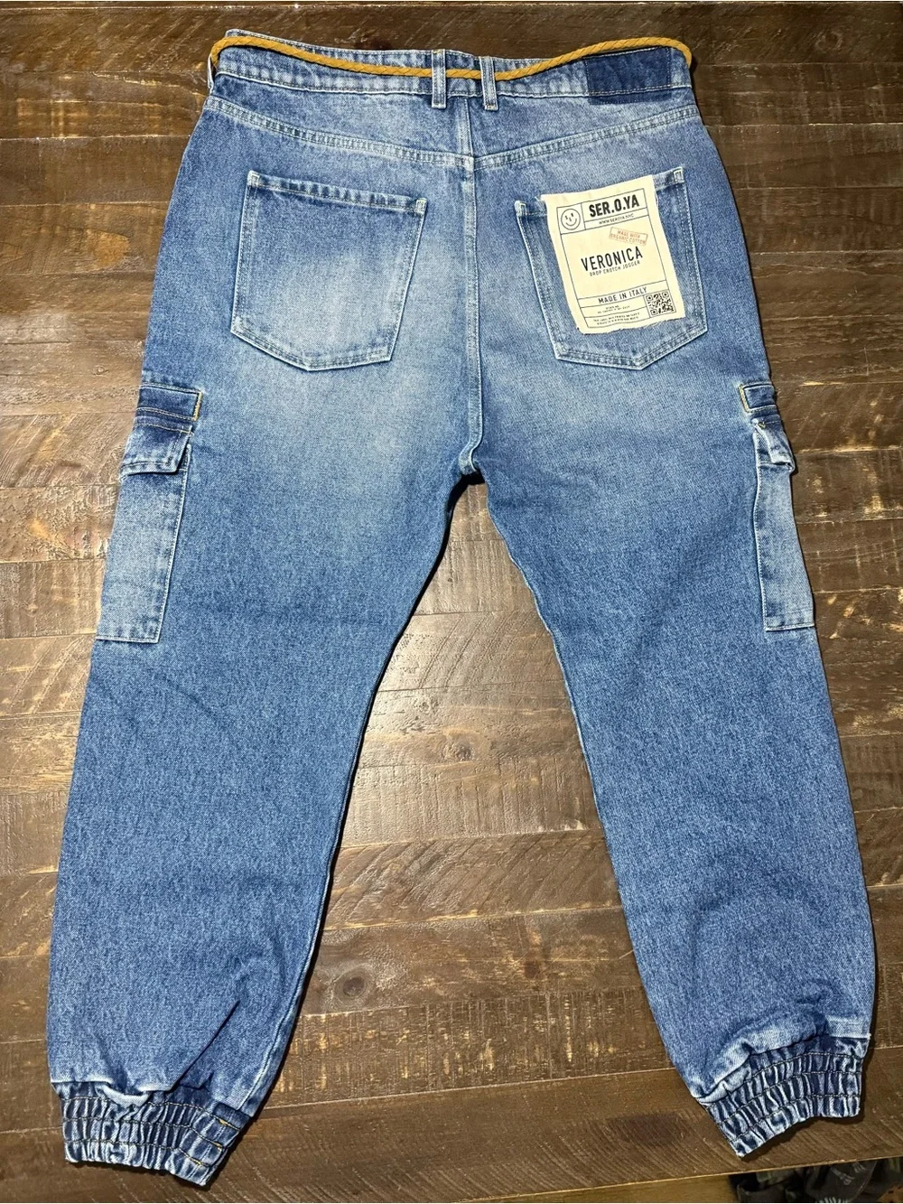 NWT Ser.O.Ya Drop Crotch Denim Cargo Jogger Jeans in Tahoe Sz 31 Summer 90’s